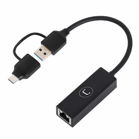 ADAPTADOR UNNO TEKNO  2 EN 1 DE USB A ETHERNET GIGABIT AD3007BK