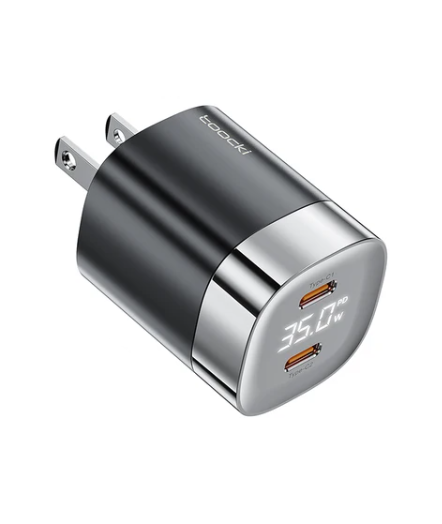 CARGADOR TOOCKI  TIPO C1+TIPO C2 DE 35W CON PANTALLA DIGITAL BLACK/ TCT2C-ZXA01/ TCT35-06US