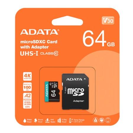 MEMORIA MICRO SD ADATA 64GB UHS-I  AUSDX64GUI3V30SA2-RA1
