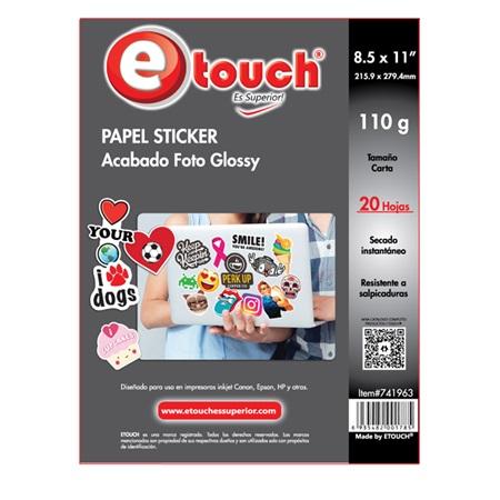 PAPEL FOTOGRAFICO STICKER TAMAÑO CARTA 20 HOJAS ETOUCH 